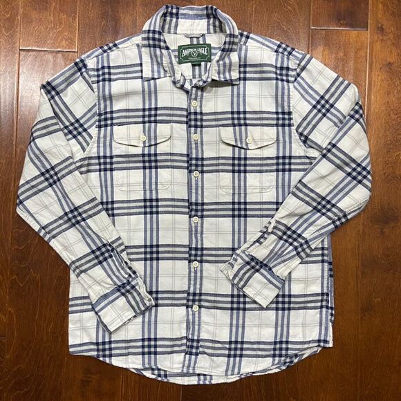 American Eagle Outfitters Vtg Cream Navy Button Front Flannel Shirt Men's Large - Picture 3 of 8